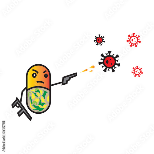 colorful cartoon icon capsules. shoot coronavirus. vector design