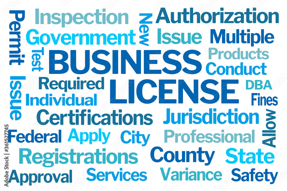 Business License Word Cloud on White Background