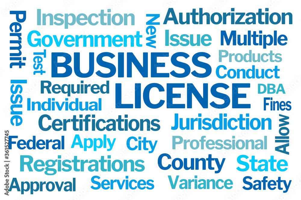 Business License Word Cloud on White Background Business License Word Cloud on White Background