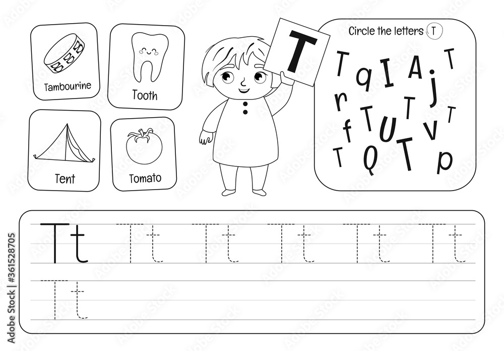 Kids learning material. Worksheet for learning alphabet. Letter T ...
