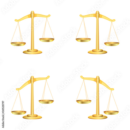 Antique scales. Set of gold realistic scales with different slopes. Vector.