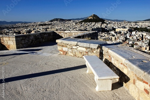 Greece, Athens, June 16 2020 - Viewpoint on Acropolis hill with panoramic view to Athens city. photo