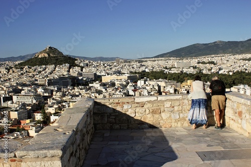 Greece, Athens, June 16 2020 - Viewpoint on Acropolis hill with panoramic view to Athens city. photo