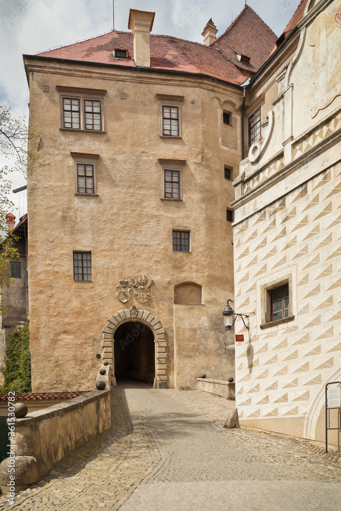 Cesky Krumlov castle entrance during pandemic with no people