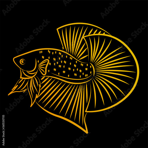 Betta Fish Halfmoon Golden Line Art For Logo