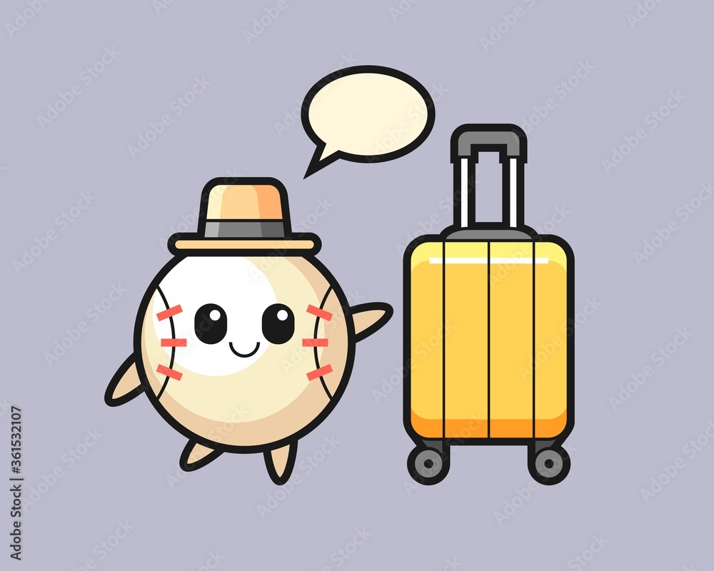 Baseball cartoon with luggage on vacation Baseball cartoon with luggage on vacation