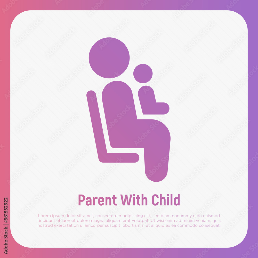 Thin line icon of priority seat for mother with child. Vector illustration.