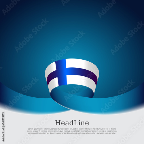 Background with flag of finland. National finnish poster. Finland flag with wavy ribbon on a blue white background. Vector design state patriotic banner, cover, business flyer