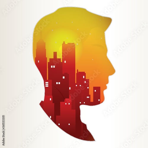 Double exposure of man and city