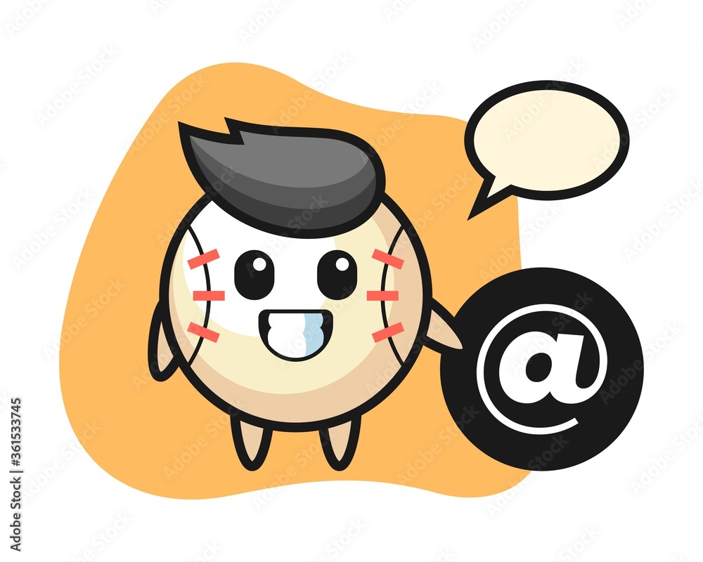 Baseball cartoon standing beside the At symbol Baseball cartoon standing beside the At symbol