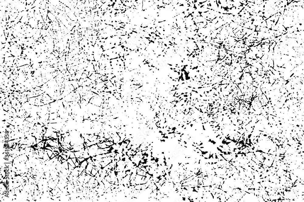 Grunge surface texture with noise, grit and dirt, grains of sand. Abstract monochrome uneven background. Vector illustration. Overlay template.