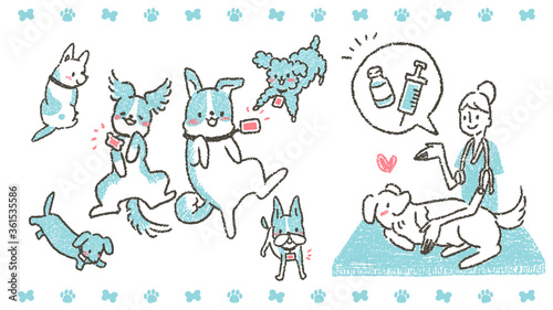 動物病院や役所でのペットのためにワクチン接種を促すイラスト