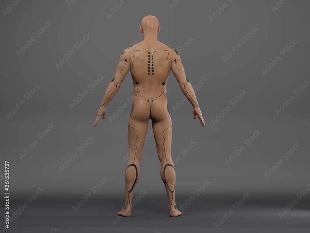 3D Render : the portrait of male cyborg in the studio 3D Render : the portrait of male cyborg in the studio