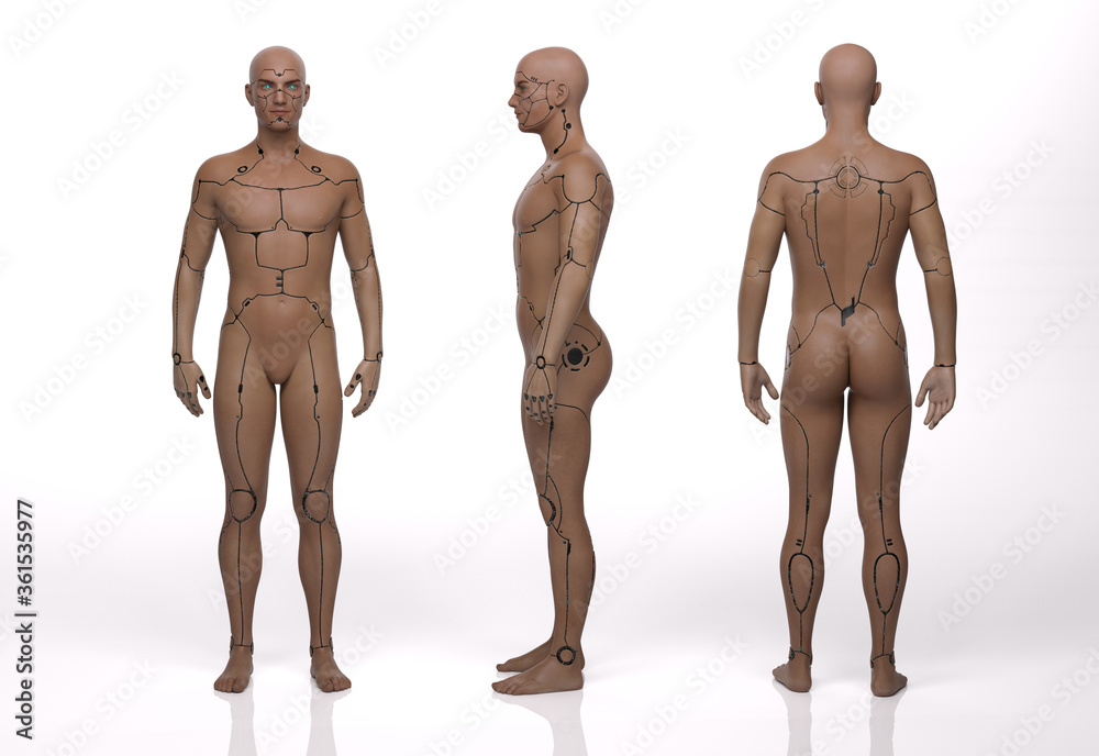 3D Render : the portrait of male cyborg in the studio 3D Render : the portrait of male cyborg in the studio