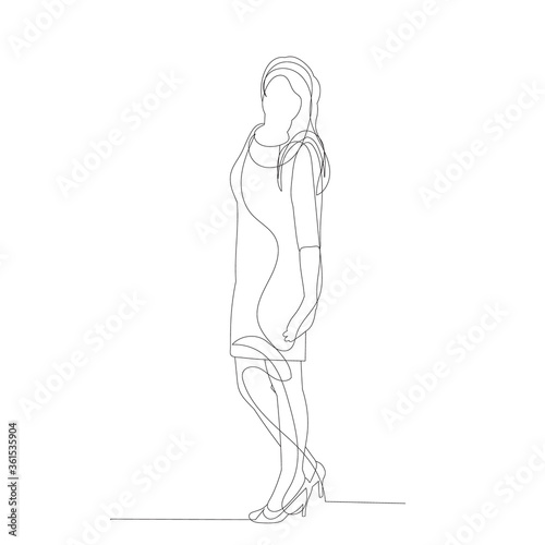 vector, isolated, single line drawing of a woman