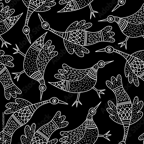 Pattern with birds in Indian traditional Gong style