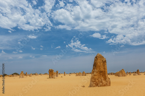 The Pinnacles in the Nambung National Park, Western Australia near the city of Cervantes are remains of ancient limestone formations or formed through the preservation of tree casts