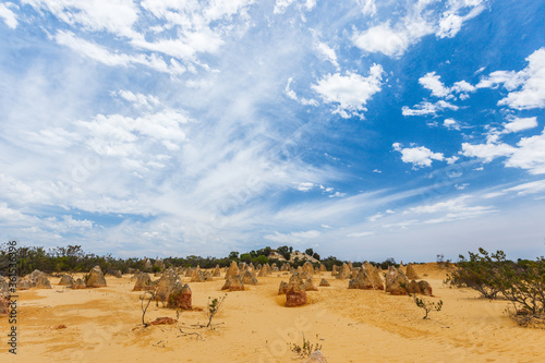 The Pinnacles in the Nambung National Park, Western Australia near the city of Cervantes are remains of ancient limestone formations or formed through the preservation of tree casts