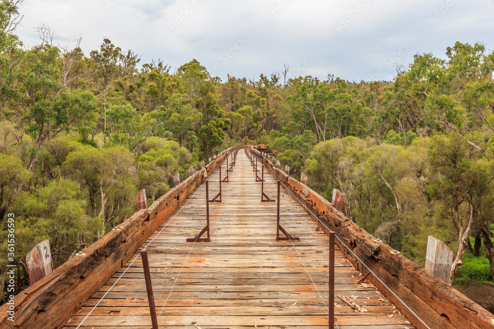 Bibbulmun Track, Long Gully Bridge, Lower Hotham, Western Australia, Australia, an Historic bridge over the Murray River destroyed by Lower Hotham forest fire February 2015