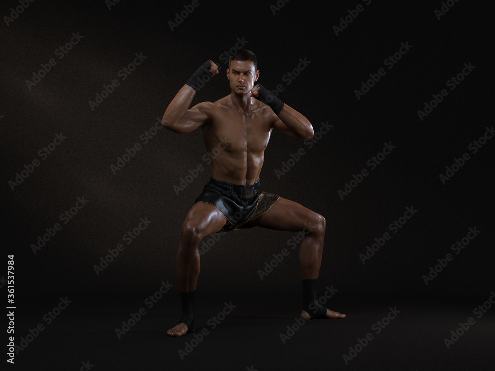 3D Render : The portrait of male boxer, perform muay thai martial arts 3D Render : The portrait of male boxer, perform muay thai martial arts