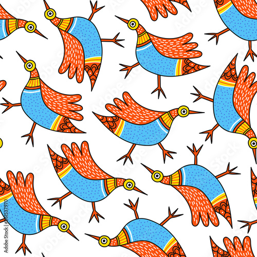 Pattern with birds in Indian traditional Gong style