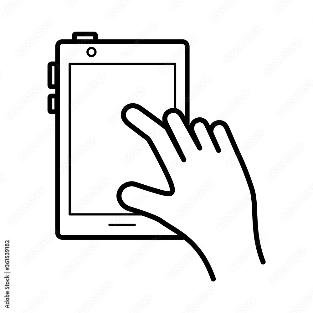 hand using tablet device line style icon hand using tablet device line style icon
