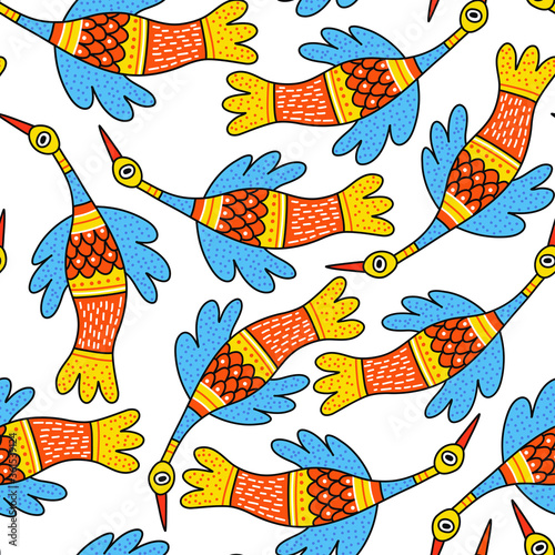 Pattern with birds in Indian traditional Gong style
