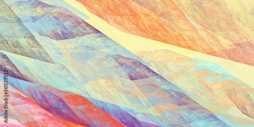 Abstract orange and blue chaotic glass shapes. Fantasy geometric fractal background. Digital art. 3d rendering.