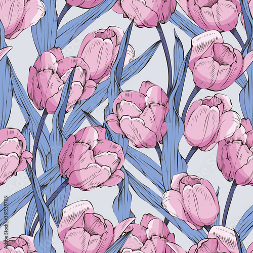 Seamless pattern with tulips