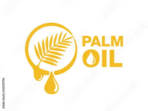 Palm oil icon - food products ingredient derived from the the fruit of the palms - isolated vector emblem with plant leaf and fat drop