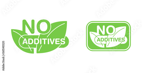 No additives sign for healthy natural food products composition labels - vector isolated pictogram in 2 variations with outline plant leaf