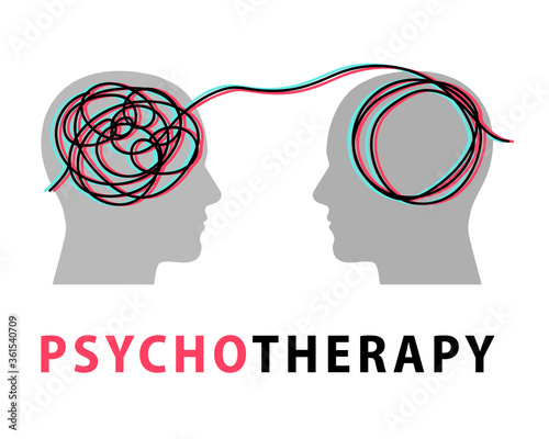 Psychotherapy, stress, depression abstract logo, concept icon. Glitch. Tangled and tangled tangle. Freehand doodles circles. Problem solving metaphor, difficult situation, chaos and disorder. Vector.