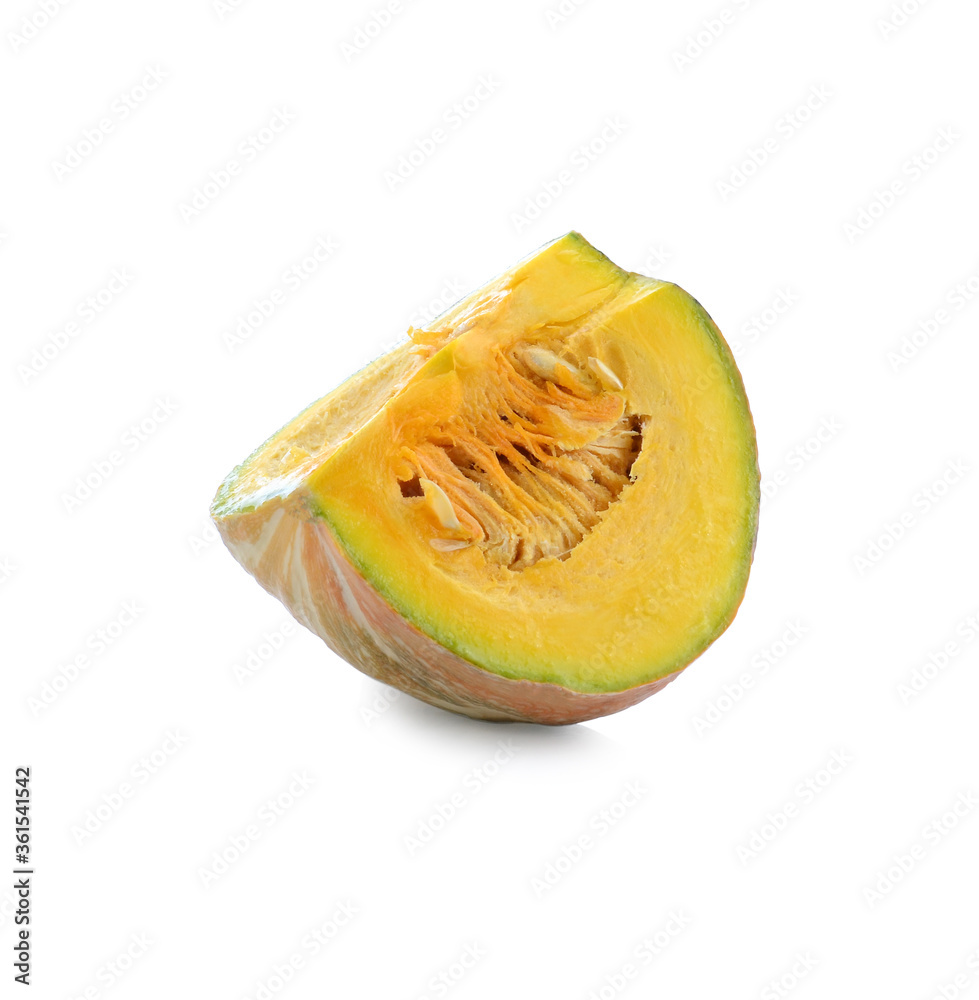 Slice of pumpkin isolated on white background.