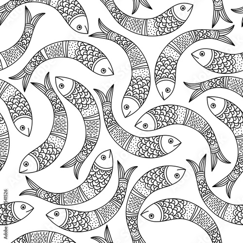Pattern with fishes in Indian traditional Gong style