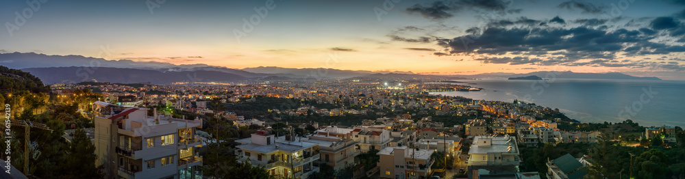 Panorama of the evening city of Hania, Crete, Greece