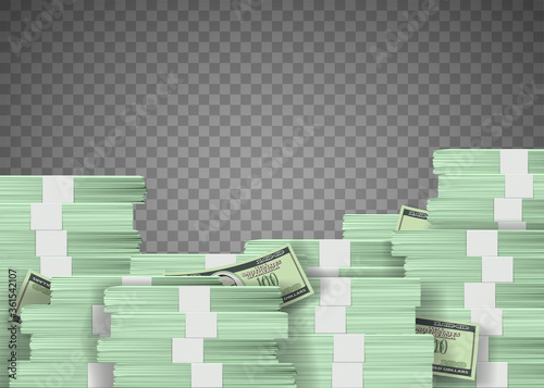 Pile of US paper currency dollar. Vector illustration