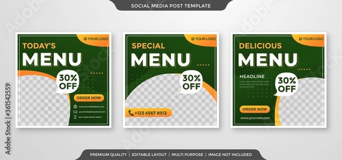 social media ads template with minimalist and simple style use for food court and restaurant promotion ads 