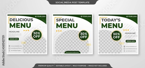 social media ads template with minimalist and simple style use for food court and restaurant promotion ads 
