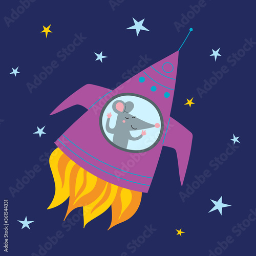 illustration of rat in rocket