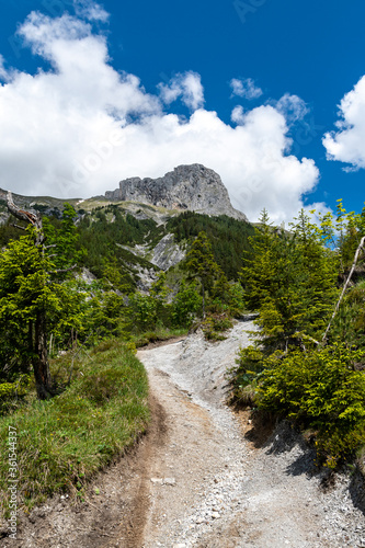 Landscape of Fölz gorge and the Fölzstein mountain in the background in Styria, Austria 