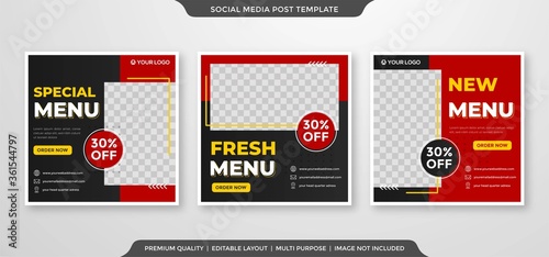 social media ads template with minimalist and simple style use for food court and restaurant promotion ads 