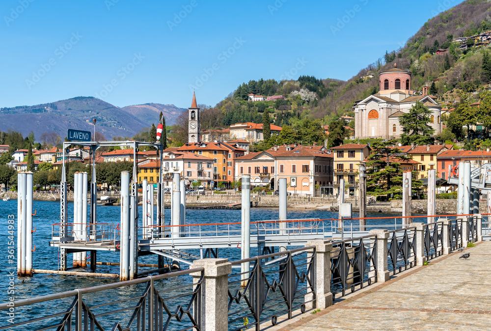 Pier of Laveno Mombello on Lake Maggiore in province of Varese, Italy.