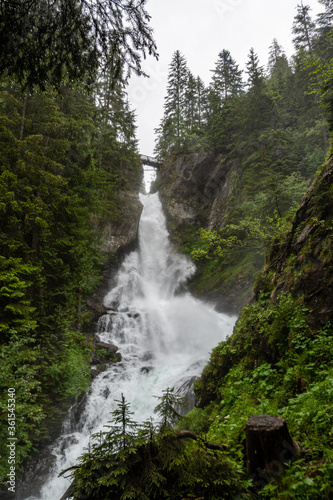 The "Riesachfälle" waterfall near Schaldming, Styria, Austria on a rainy day, Wilde Wasser, Untertal, Rohrmoos