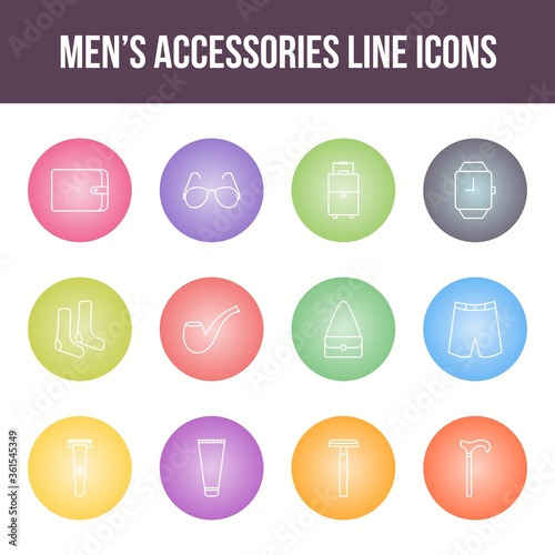 Unique men's accessories vector line icon set