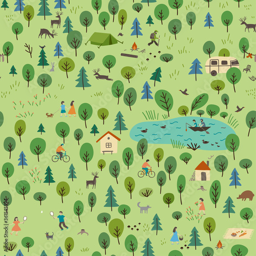 Summer forest seamless pattern