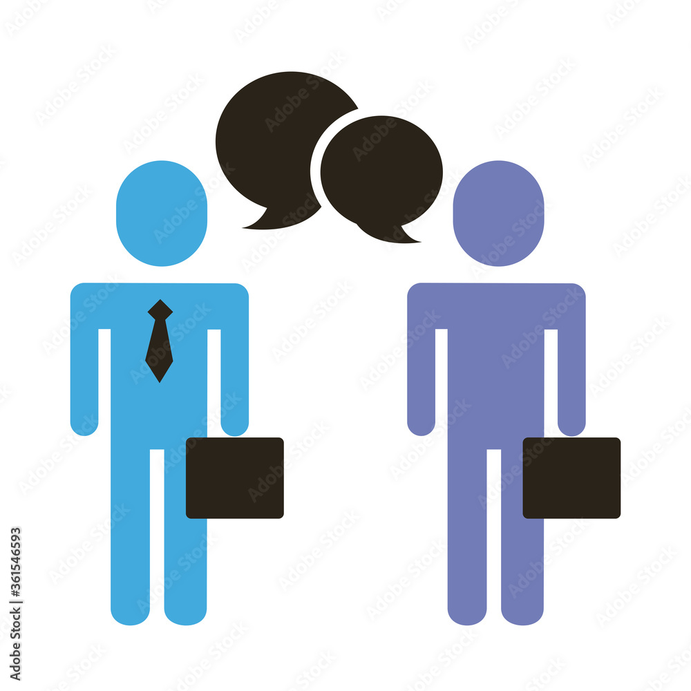 businessmen couple figures with speech bubble flat style icon businessmen couple figures with speech bubble flat style icon