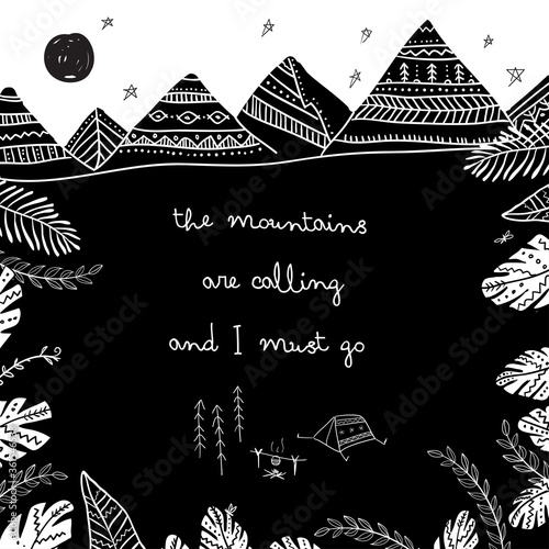 The mountains are calling and I must go illustration.