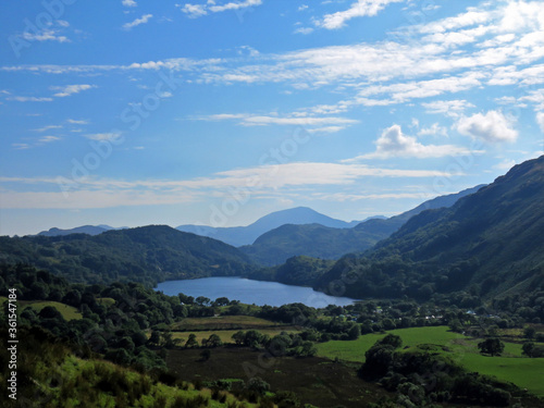 lake and mountain landscape scene of Snowdonia, North Wales