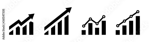 Growing graph icon. Vector isolated element. Growing char with arrow. Profit line progress sign. Stock vector.