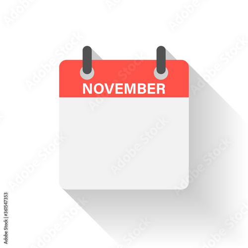 Calendar daily flat November month. Vector isolated illustration.Calendar personal organizer mockup in flat design. Stock vector.